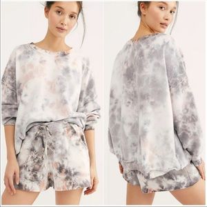 Free People Kelly Washed Tie Dye Sweatshirt Shorts